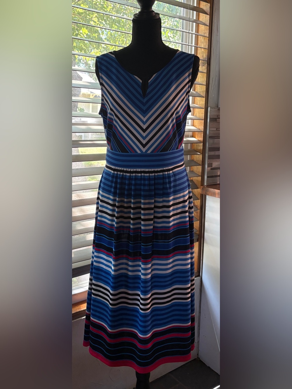 Talbots Striped Midi Dress in Blue, White and Black